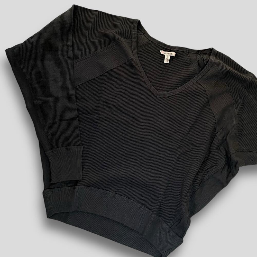 NWT FREE PEOPLE SANTA CLARA BOHO WESTERN COTTON THERMAL WAFFLE BLACK SMALL - Picture 3 of 11